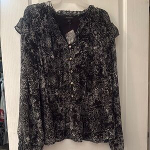 Caligraphie Black Puff Sleeve Ruffled Blouse